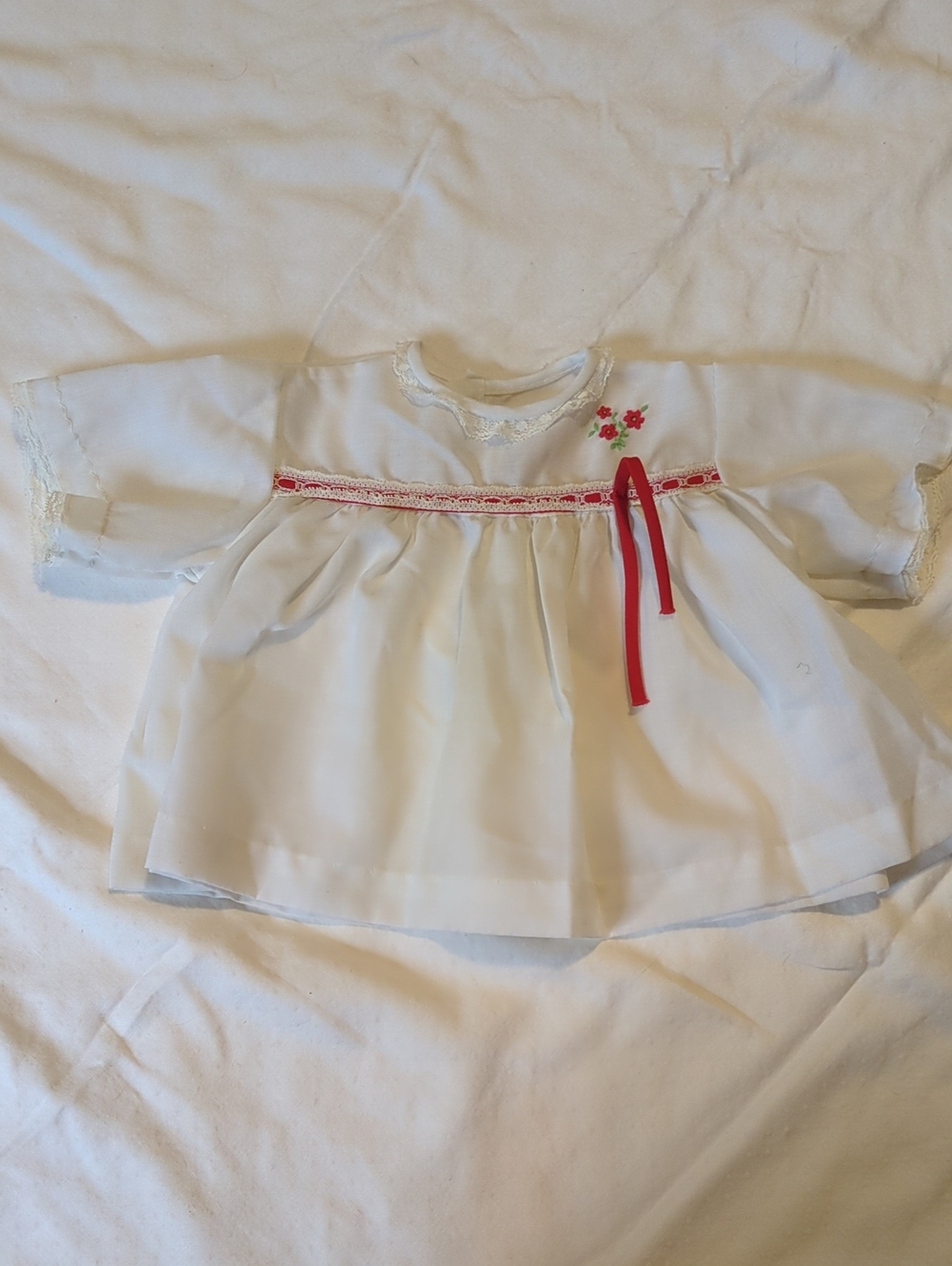 Nannette White Baby Dress with Red Ribbon & Floral Detail